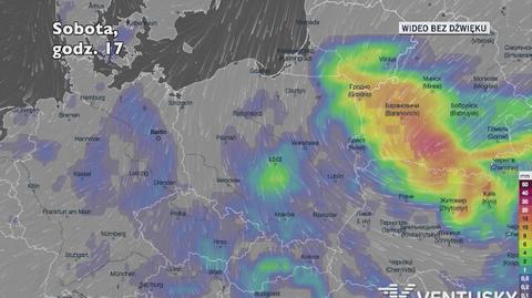 Prognozowane opady deszczu w kolejnych dniach (Ventusky.com)