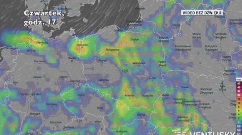 Prognozowane opady deszczu w kolejnych dniach (Ventusky.com)