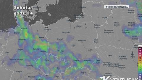 Prognozowane opady deszczu w kolejnych dniach (Ventusky.com)