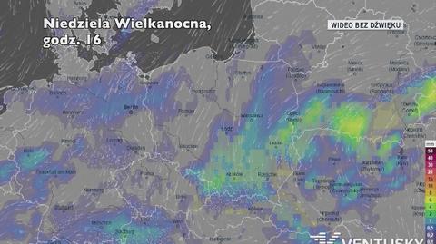 Prognozowane opady na Święta Wielkanocne (Ventusky)