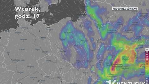 Prognozowane opady w ciągu kolejnych dni (Ventusky.com)