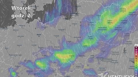 Prognozowane opady w ciągu kolejnych dni (Ventusky.com | wideo bez dźwięku)