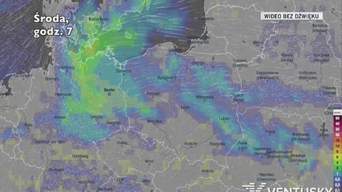 Prognozowane opady w kolejnych dniach (Ventusky)