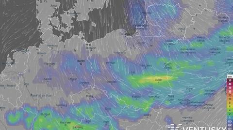 Prognozowane opady w kolejnych dniach (Ventusky.com)