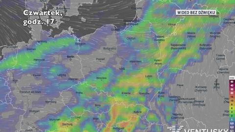 Prognozowane opady w kolejnych dniach (Ventusky.com)