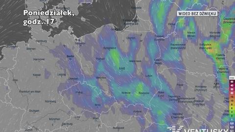 Prognozowane opady w kolejnych dniach (Ventusky.com)