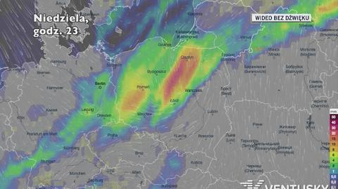 Prognozowane opady w kolejnych dniach (Ventusky.com)