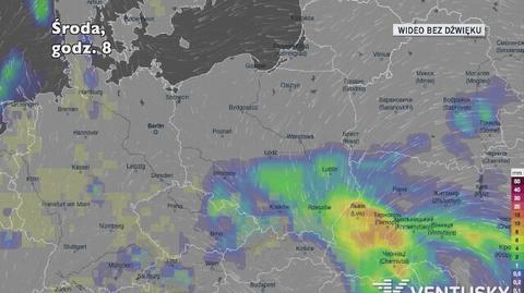 Prognozowane opady w kolejnych dniach (Ventusky.com)
