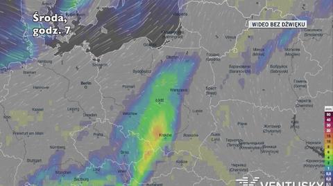 Prognozowane opady w kolejnych dniach (Ventusky.com)