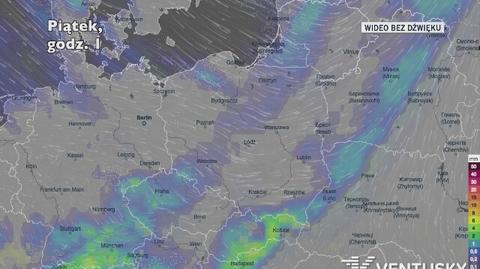 Prognozowane opady w kolejnych dniach (Ventusky.com)