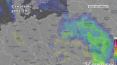 Prognozowane opady w kolejnych dniach (Ventusky.com)