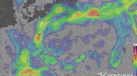 Prognozowane opady w najbliższych dniach (Ventusky.com)