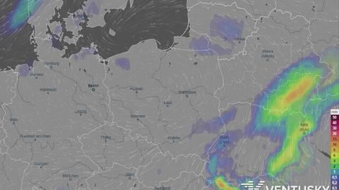 Prognozowane opady w najbliższych dniach (Ventusky.com)