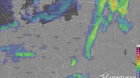 Prognozowane opady w najbliższych dniach (Ventusky.com)