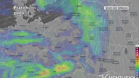 Prognozowane opady w najbliższych dniach (Ventusky.com)