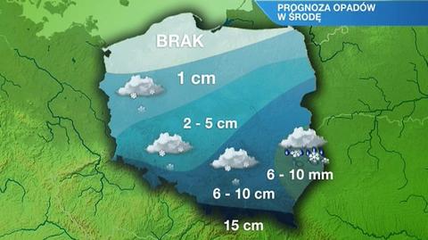 Prognozowane opady w środę