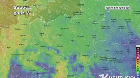 Prognozowane porywy wiatru kolejnych dniach (Ventusky.com)