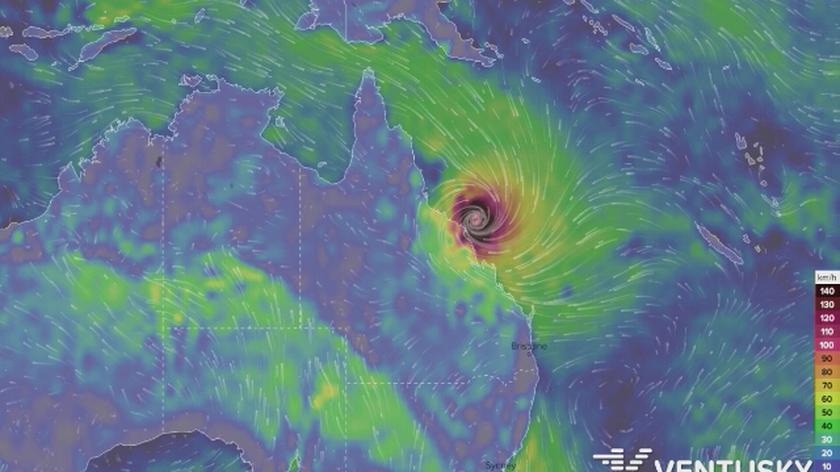 Prognozowane porywy wiatru w Australii (Ventusky.com)