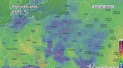 Prognozowane porywy wiatru w ciągu najbliższych dni (Ventusky.com)