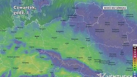Prognozowane porywy wiatru w ciągu najbliższych dni (Ventusky.com)