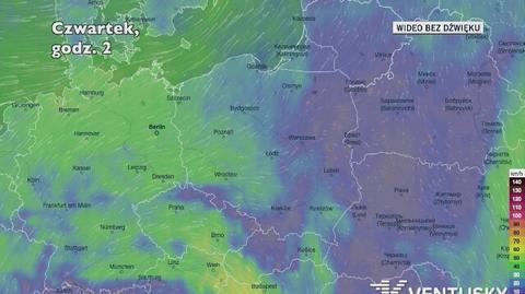 Prognozowane porywy wiatru w ciągu najbliższych dni (Ventusky.com)