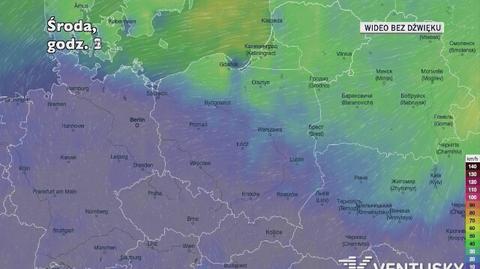 Prognozowane porywy wiatru w ciągu najbliższych dni (Ventusky.com)