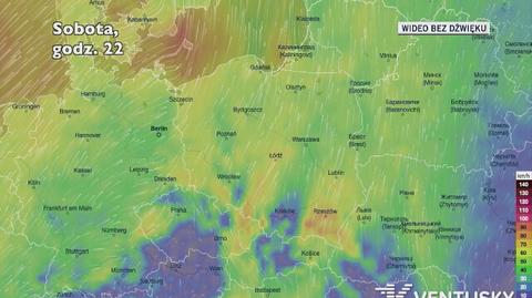 Prognozowane porywy wiatru w kolejnych dniach (Ventusky.com)