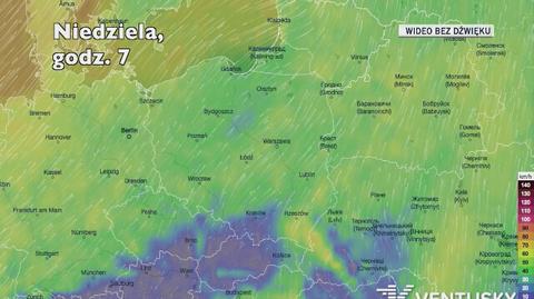 Prognozowane porywy wiatru w kolejnych dniach (Ventusky.com)