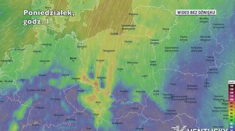 Prognozowane porywy wiatru w kolejnych dniach (Ventusky.com)