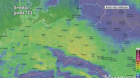 Prognozowane porywy wiatru w kolejnych dniach (Ventusky.com)