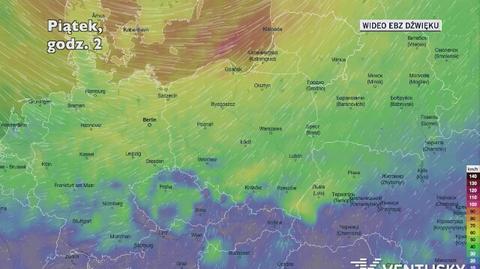 Prognozowane porywy wiatru w kolejnych dniach (Ventusky.com)