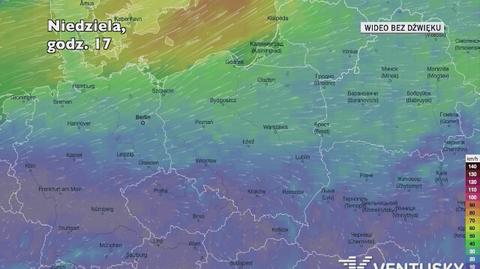 Prognozowane porywy wiatru w kolejnych dniach (Ventusky.com)
