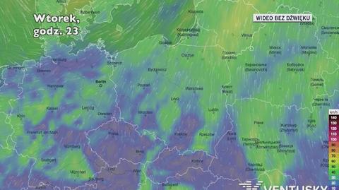 Prognozowane porywy wiatru w kolejnych dniach (Ventusky.com)