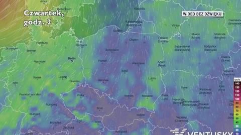 Prognozowane porywy wiatru w kolejnych dniach (Ventusky.com)