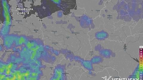 Rozkład i wysokość opadów w niedzielę (ventusky.com)