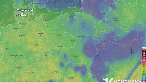 Rozkład porywów wiatru w najbliższych dniach