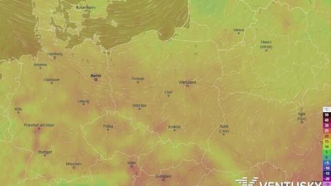 Rozkład temperatur w weekend (Ventusky)