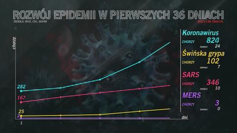 Rozwój epidemii w ciągu pierwszych 36 dni