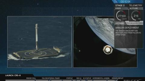 Start i lądowanie rakiety Falcon 9 na barce na Atlantyku