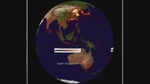 Stężenie tlenku azotu nad kontynentami w latach 2004-2009
