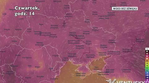 Temperatura w czwartek na Ukrainie (Ventusky.com)