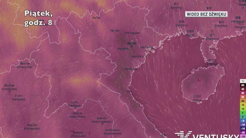 Temperatura w północnej części Wietnamu w ciągu ostatnich dwóch dni (Ventusky.com)