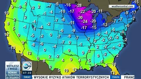 Temperatury w USA - stan na czwartkowy ranek czasu polskiego