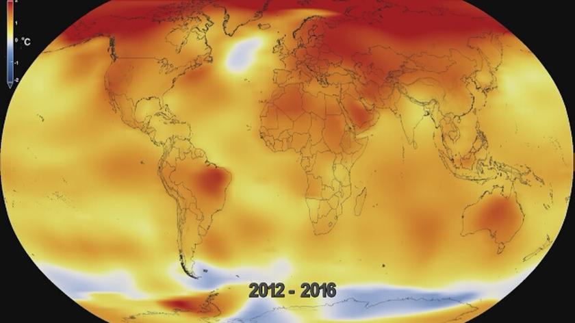 Trend ocieplania się Ziemi (od 1880 do 2016), NASA