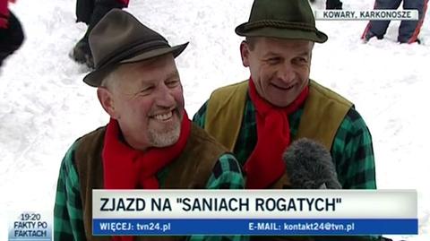 Uczestnicy znajdu sanimi rogatymi na czas (TVN24)