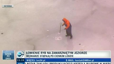 Wędkarze stąpają po cienkim lodzie (TVN24)