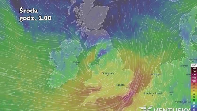 Wiatr w Wielkiej Brytanii w nocy z wtorku na środę