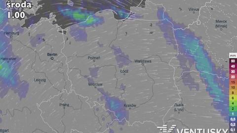 Wysokość opadów w Polsce (źródło: Ventusky)