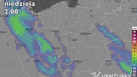 Zachmurzenie i opady deszczu (źródło: Ventusky)