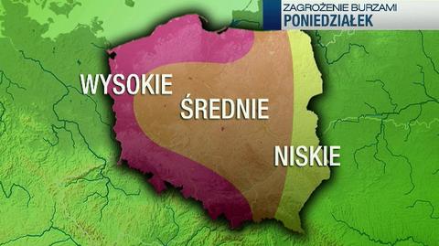 Zagrożenie burzami w poniedziałek